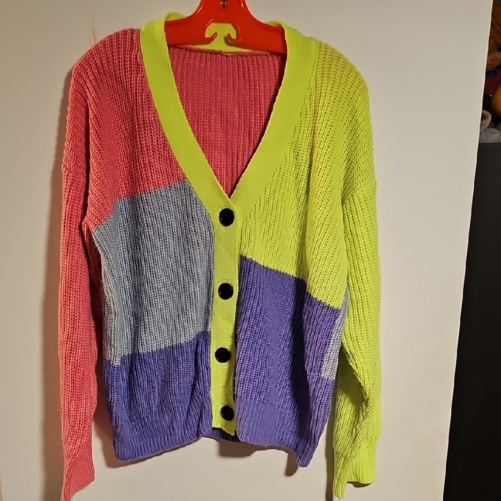 SHEIN Multicolor Button-Up Cardigan